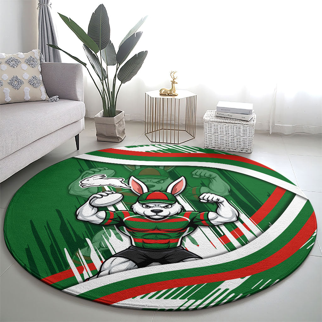 Rabbitohs Rugby Mascot Round Carpet Fierce Athlete Graphic in Sports Style