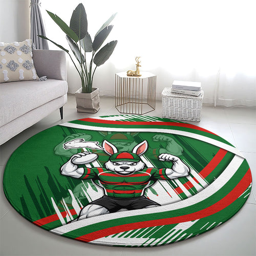 Rabbitohs Rugby Mascot Round Carpet Fierce Athlete Graphic in Sports Style