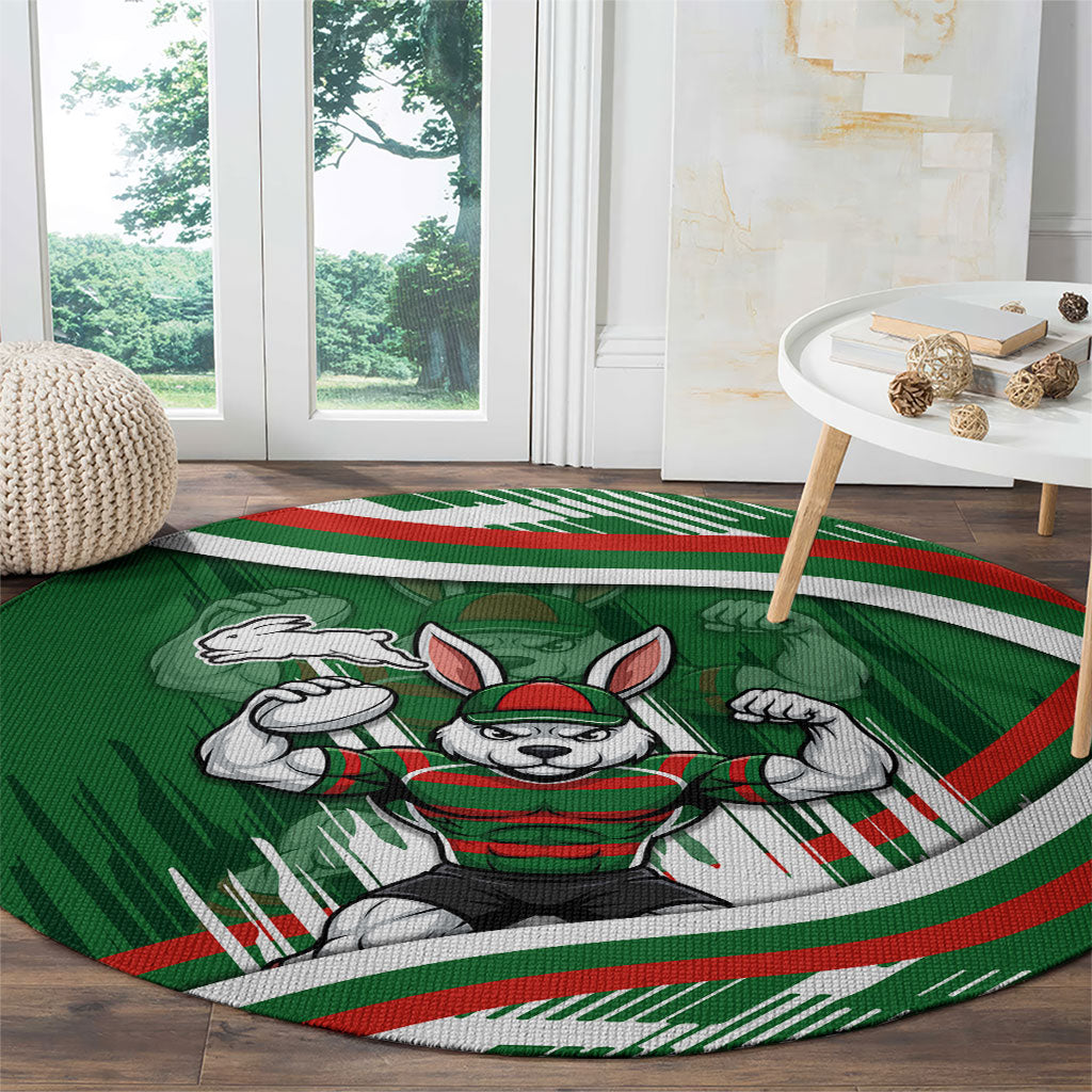 Rabbitohs Rugby Mascot Round Carpet Fierce Athlete Graphic in Sports Style