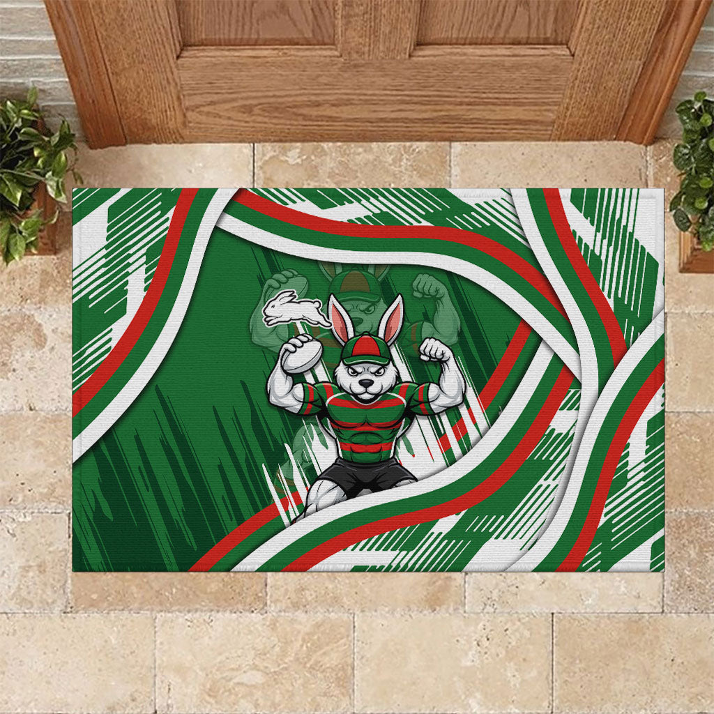 Rabbitohs Rugby Mascot Rubber Doormat Fierce Athlete Graphic in Sports Style