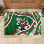 Rabbitohs Rugby Mascot Rubber Doormat Fierce Athlete Graphic in Sports Style
