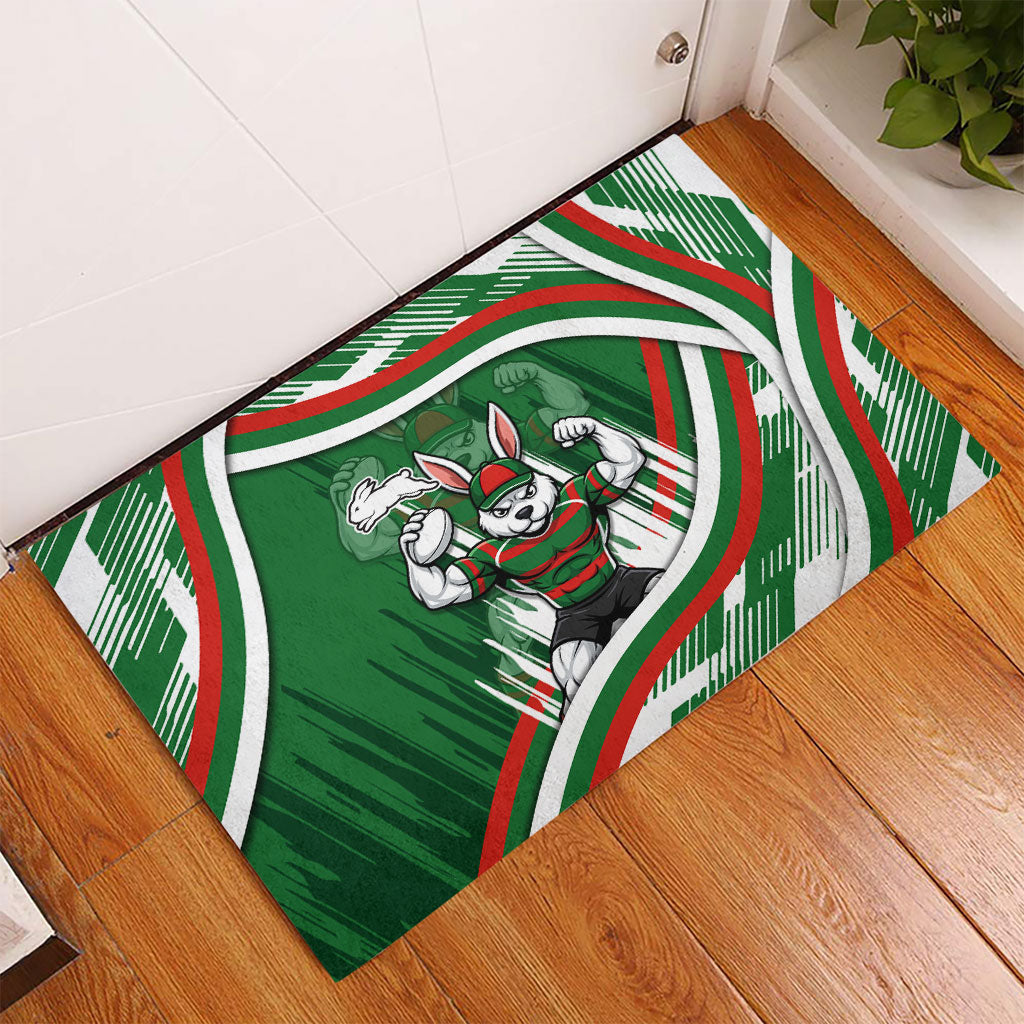 Rabbitohs Rugby Mascot Rubber Doormat Fierce Athlete Graphic in Sports Style