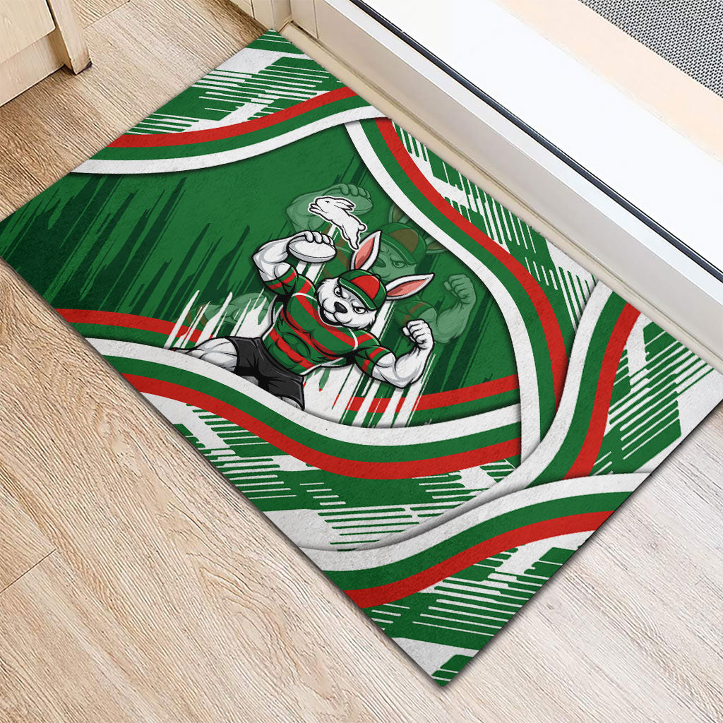Rabbitohs Rugby Mascot Rubber Doormat Fierce Athlete Graphic in Sports Style