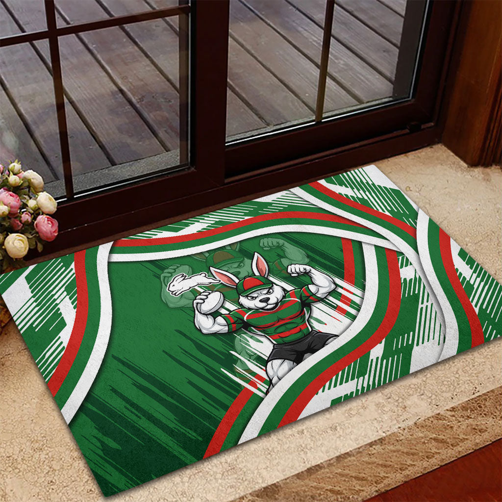 Rabbitohs Rugby Mascot Rubber Doormat Fierce Athlete Graphic in Sports Style