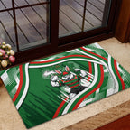 Rabbitohs Rugby Mascot Rubber Doormat Fierce Athlete Graphic in Sports Style