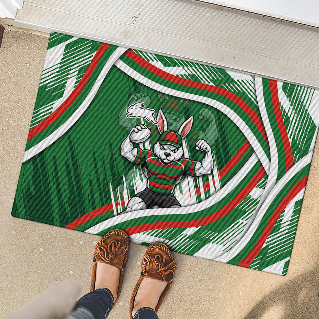 Rabbitohs Rugby Mascot Rubber Doormat Fierce Athlete Graphic in Sports Style