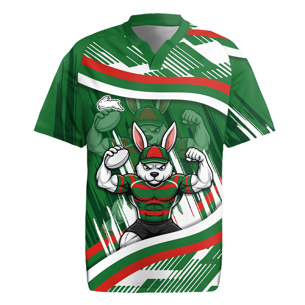 Rabbitohs Rugby Mascot Rugby Jersey Fierce Athlete Graphic in Sports Style