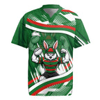 Rabbitohs Rugby Mascot Rugby Jersey Fierce Athlete Graphic in Sports Style