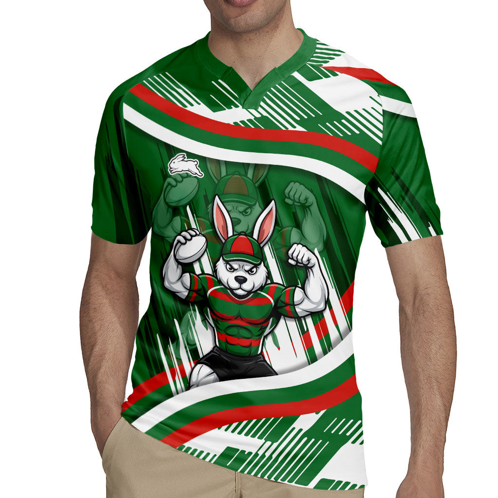 Rabbitohs Rugby Mascot Rugby Jersey Fierce Athlete Graphic in Sports Style