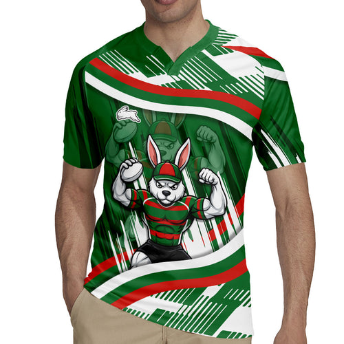 Rabbitohs Rugby Mascot Rugby Jersey Fierce Athlete Graphic in Sports Style