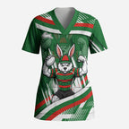 Rabbitohs Rugby Mascot Scrub Top Fierce Athlete Graphic in Sports Style