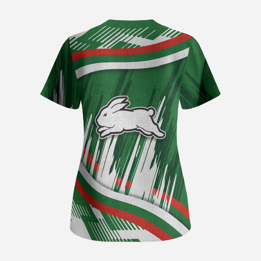 Rabbitohs Rugby Mascot Scrub Top Fierce Athlete Graphic in Sports Style