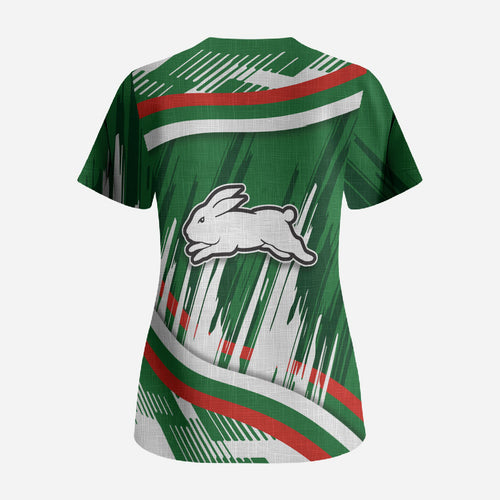 Rabbitohs Rugby Mascot Scrub Top Fierce Athlete Graphic in Sports Style