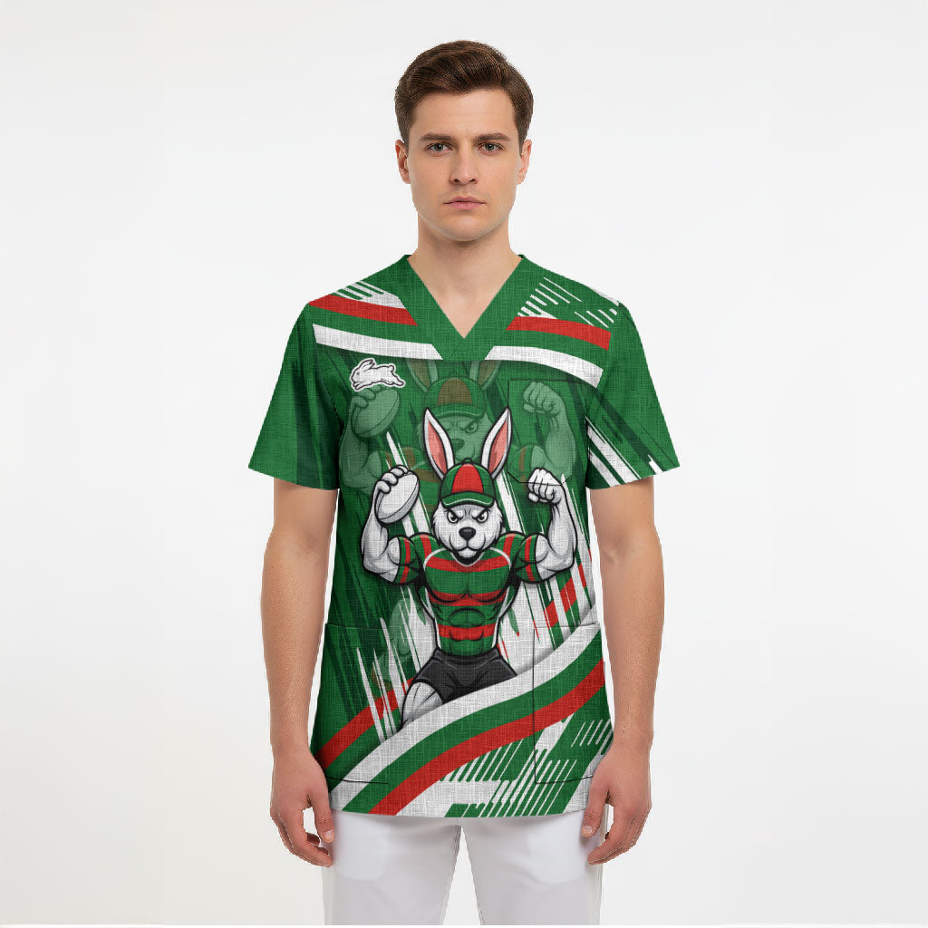 Rabbitohs Rugby Mascot Scrub Top Fierce Athlete Graphic in Sports Style