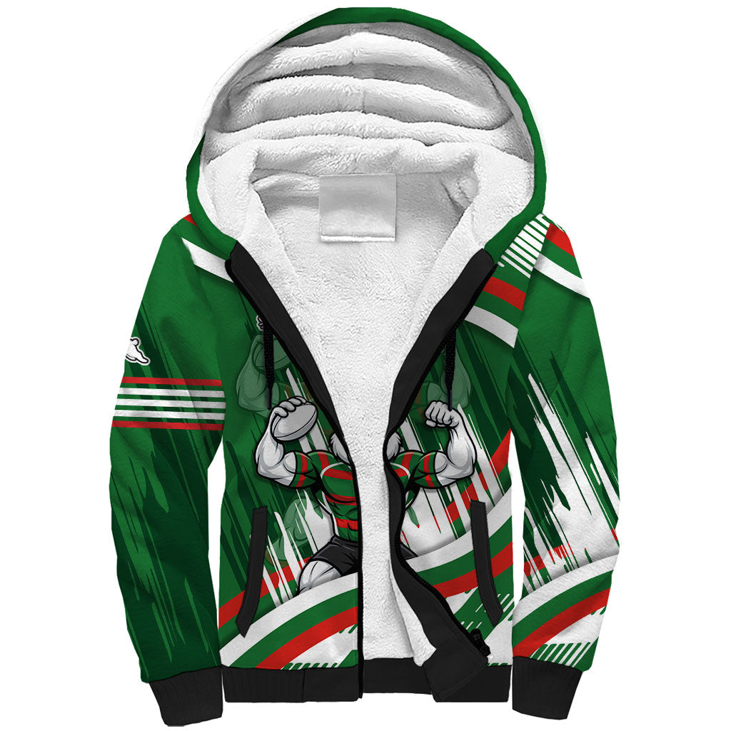 Rabbitohs Rugby Mascot Sherpa Hoodie Fierce Athlete Graphic in Sports Style