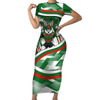 Rabbitohs Rugby Mascot Short Sleeve Bodycon Dress Fierce Athlete Graphic in Sports Style