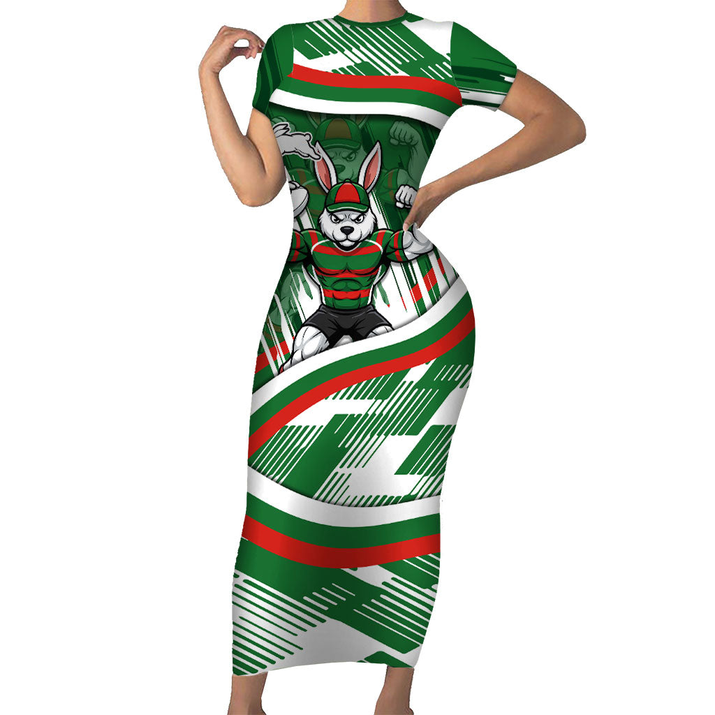 Rabbitohs Rugby Mascot Short Sleeve Bodycon Dress Fierce Athlete Graphic in Sports Style