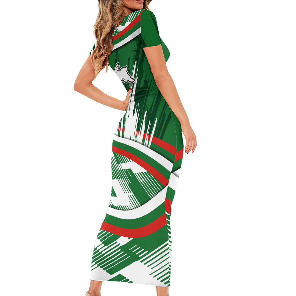 Rabbitohs Rugby Mascot Short Sleeve Bodycon Dress Fierce Athlete Graphic in Sports Style