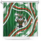 Rabbitohs Rugby Mascot Shower Curtain Fierce Athlete Graphic in Sports Style