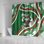 Rabbitohs Rugby Mascot Shower Curtain Fierce Athlete Graphic in Sports Style