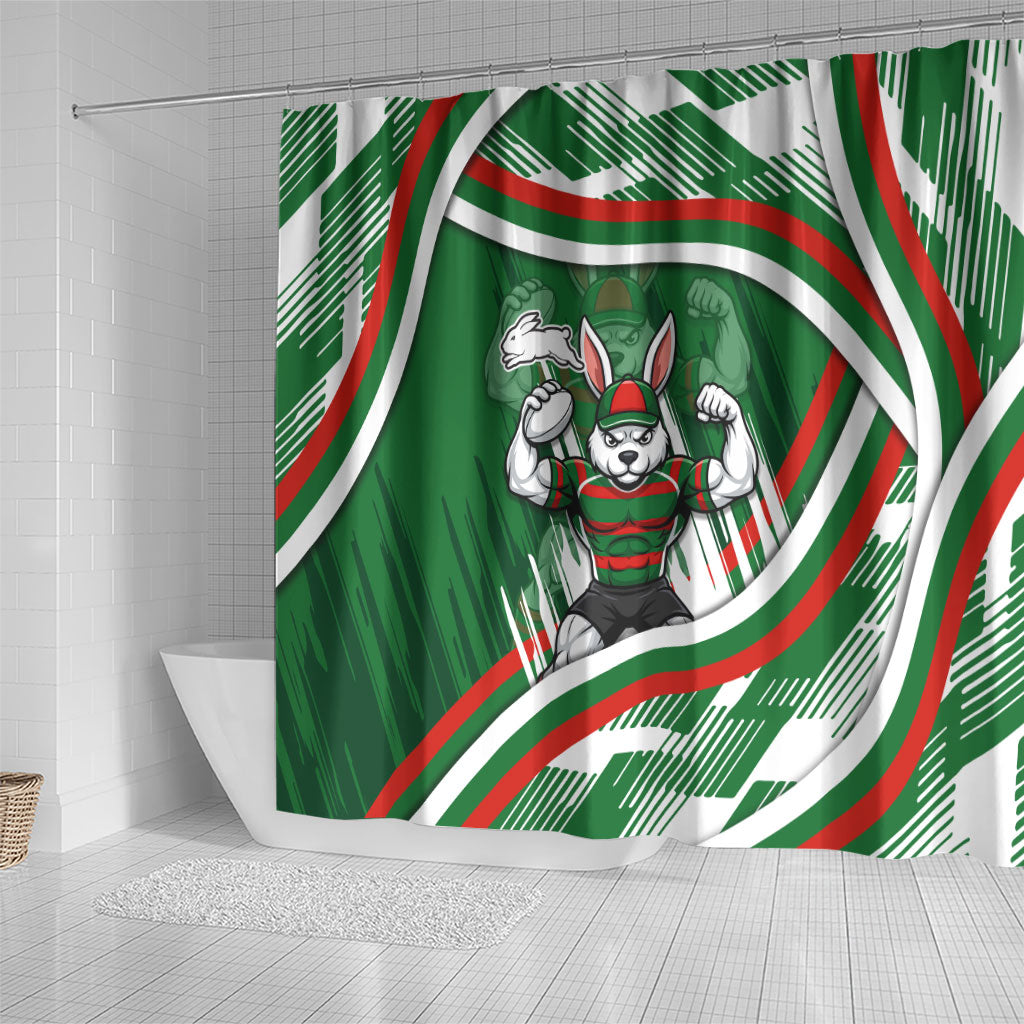 Rabbitohs Rugby Mascot Shower Curtain Fierce Athlete Graphic in Sports Style