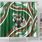 Rabbitohs Rugby Mascot Shower Curtain Fierce Athlete Graphic in Sports Style