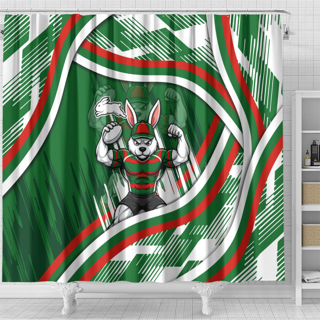 Rabbitohs Rugby Mascot Shower Curtain Fierce Athlete Graphic in Sports Style
