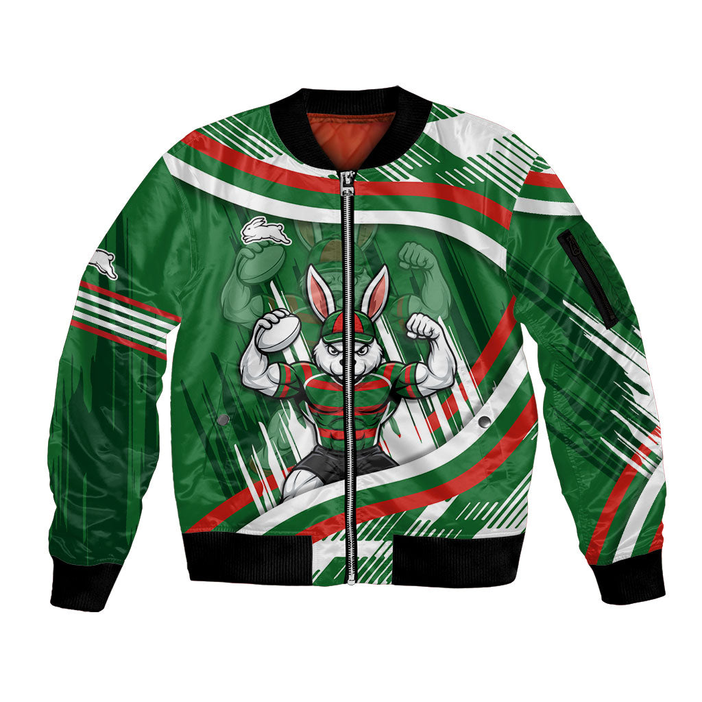 Rabbitohs Rugby Mascot Sleeve Zip Bomber Jacket Fierce Athlete Graphic in Sports Style