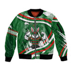 Rabbitohs Rugby Mascot Sleeve Zip Bomber Jacket Fierce Athlete Graphic in Sports Style