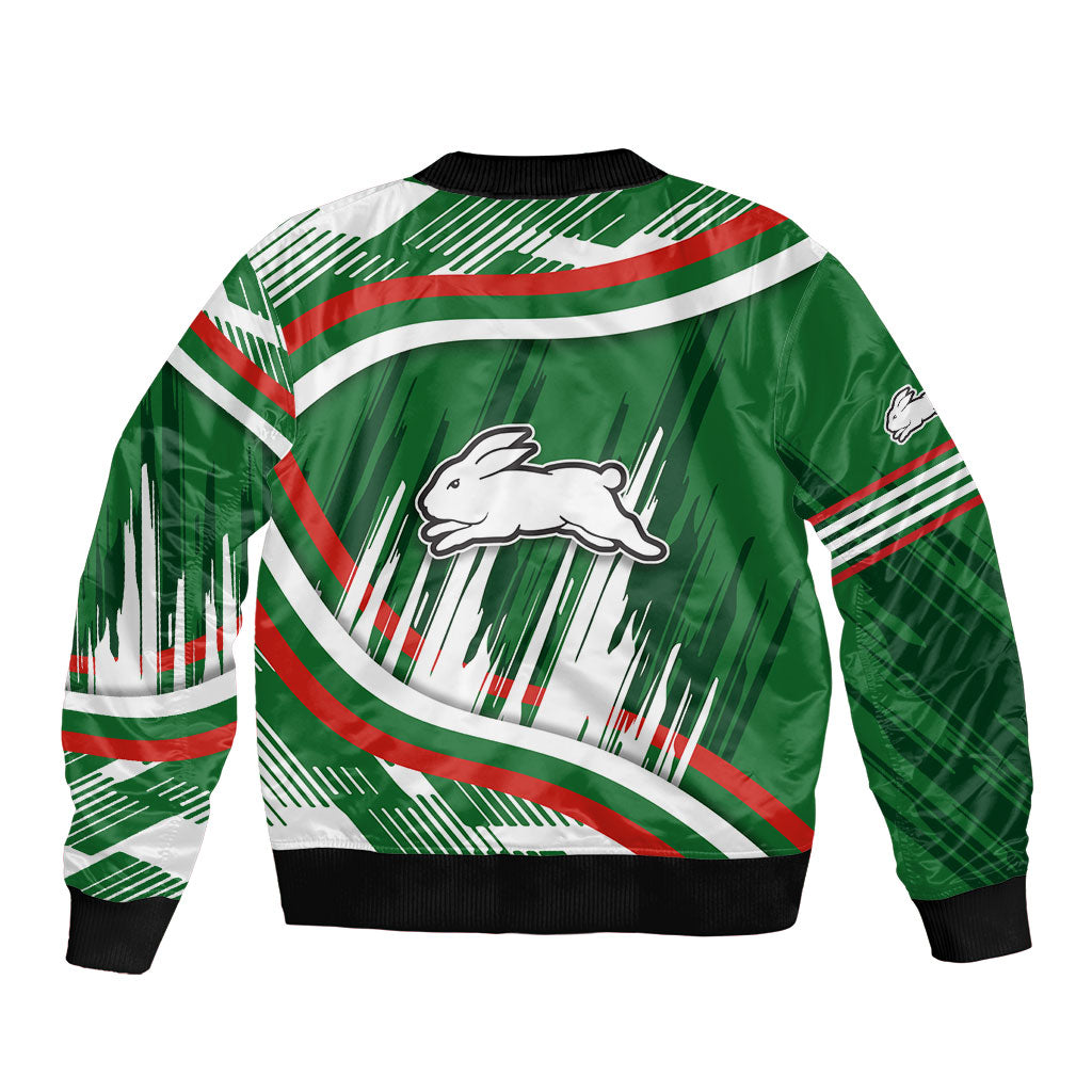 Rabbitohs Rugby Mascot Sleeve Zip Bomber Jacket Fierce Athlete Graphic in Sports Style