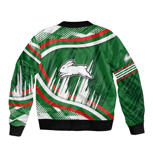 Rabbitohs Rugby Mascot Sleeve Zip Bomber Jacket Fierce Athlete Graphic in Sports Style