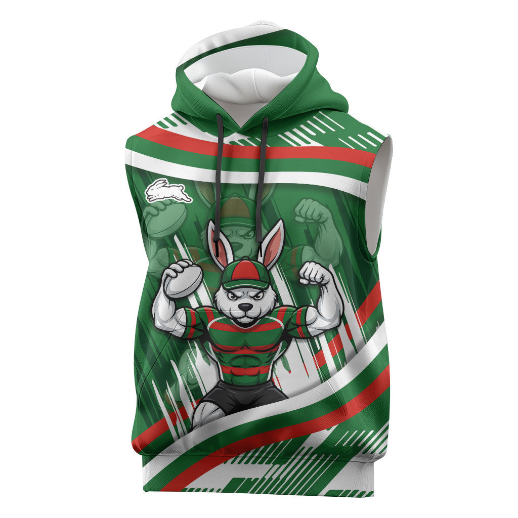 Rabbitohs Rugby Mascot Sleeveless Hoodie Fierce Athlete Graphic in Sports Style