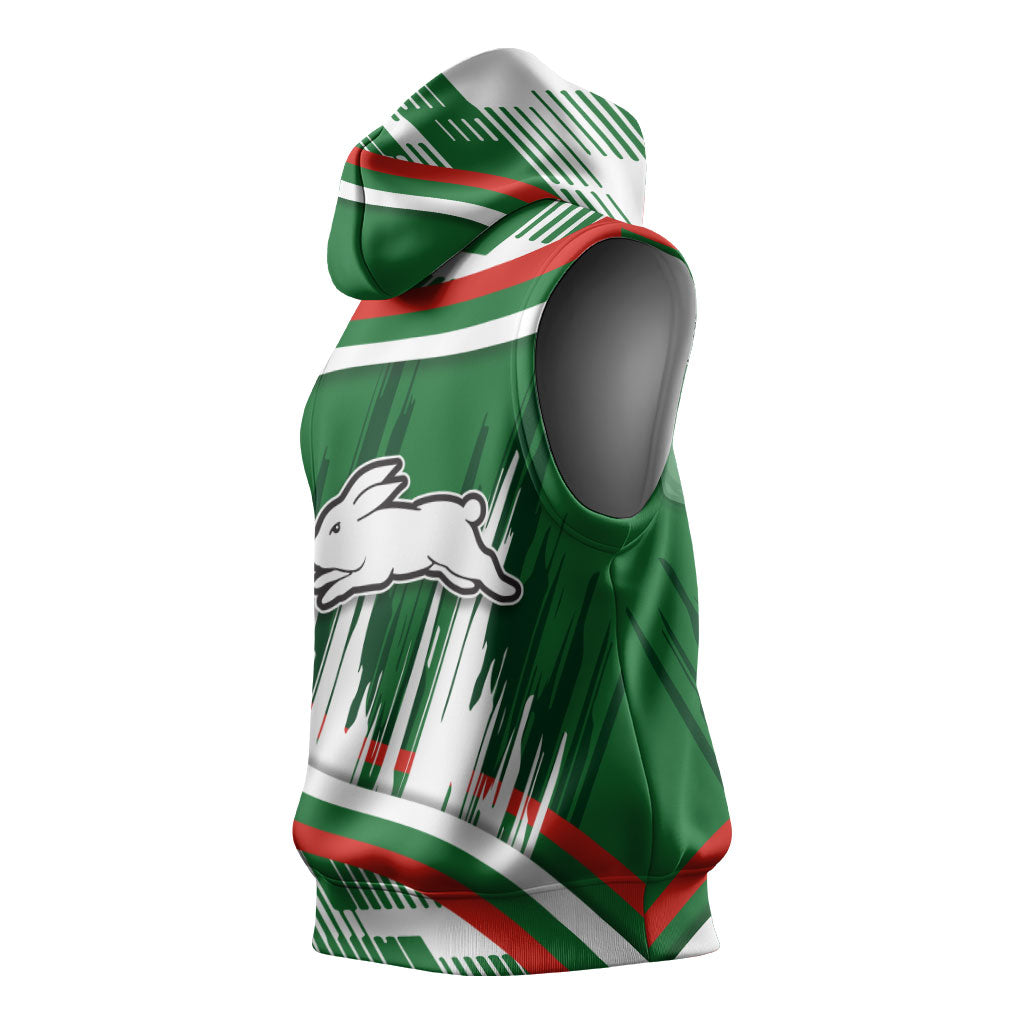 Rabbitohs Rugby Mascot Sleeveless Hoodie Fierce Athlete Graphic in Sports Style