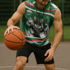 Rabbitohs Rugby Mascot Sleeveless Hoodie Fierce Athlete Graphic in Sports Style