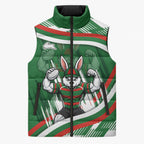 Rabbitohs Rugby Mascot Sleeveless Puffer Jacket Fierce Athlete Graphic in Sports Style
