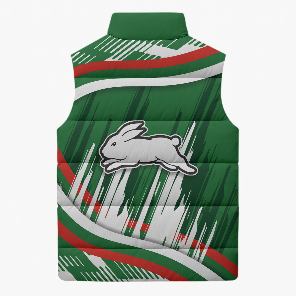 Rabbitohs Rugby Mascot Sleeveless Puffer Jacket Fierce Athlete Graphic in Sports Style