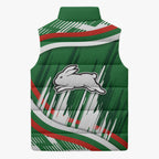 Rabbitohs Rugby Mascot Sleeveless Puffer Jacket Fierce Athlete Graphic in Sports Style