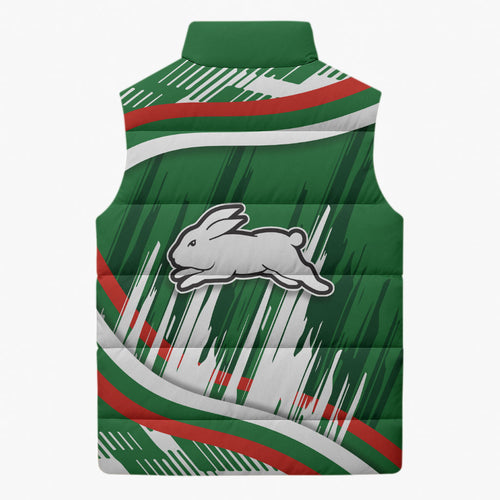 Rabbitohs Rugby Mascot Sleeveless Puffer Jacket Fierce Athlete Graphic in Sports Style