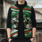 Rabbitohs Rugby Mascot Sleeveless Puffer Jacket Fierce Athlete Graphic in Sports Style