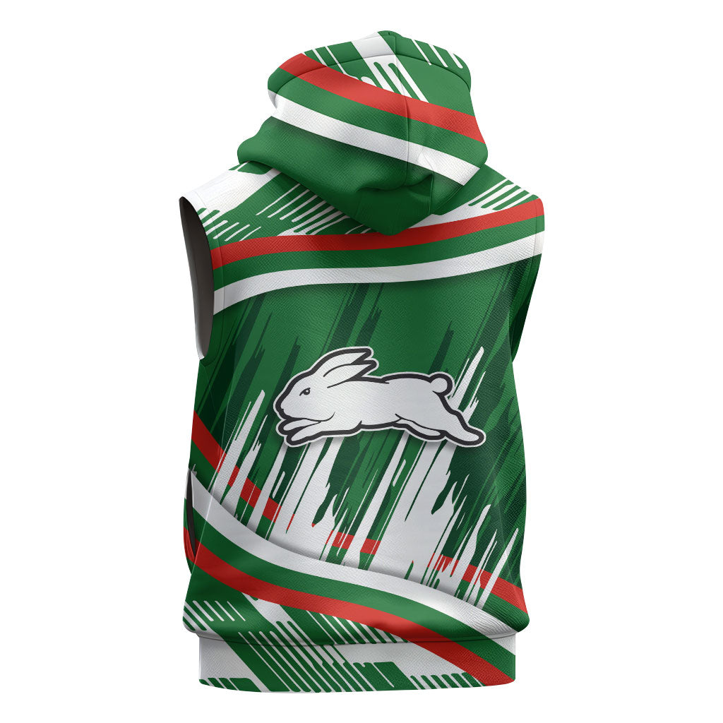 Rabbitohs Rugby Mascot Sleeveless Zip Hoodie Fierce Athlete Graphic in Sports Style