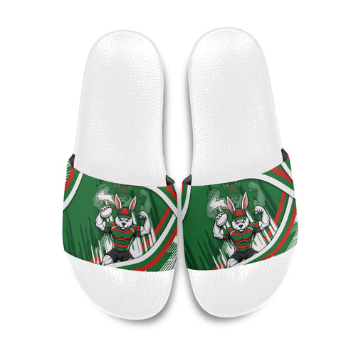 Rabbitohs Rugby Mascot Slide Sandals Fierce Athlete Graphic in Sports Style