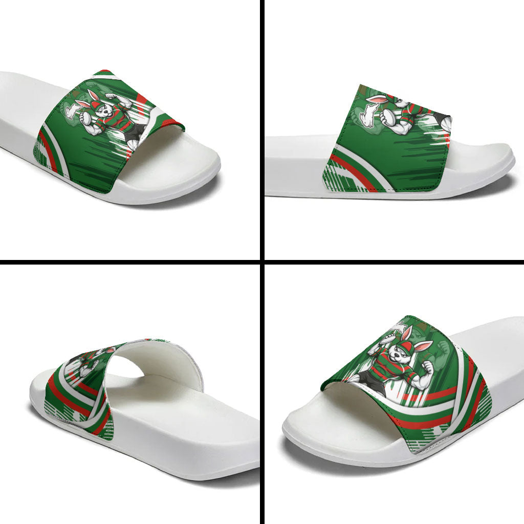 Rabbitohs Rugby Mascot Slide Sandals Fierce Athlete Graphic in Sports Style