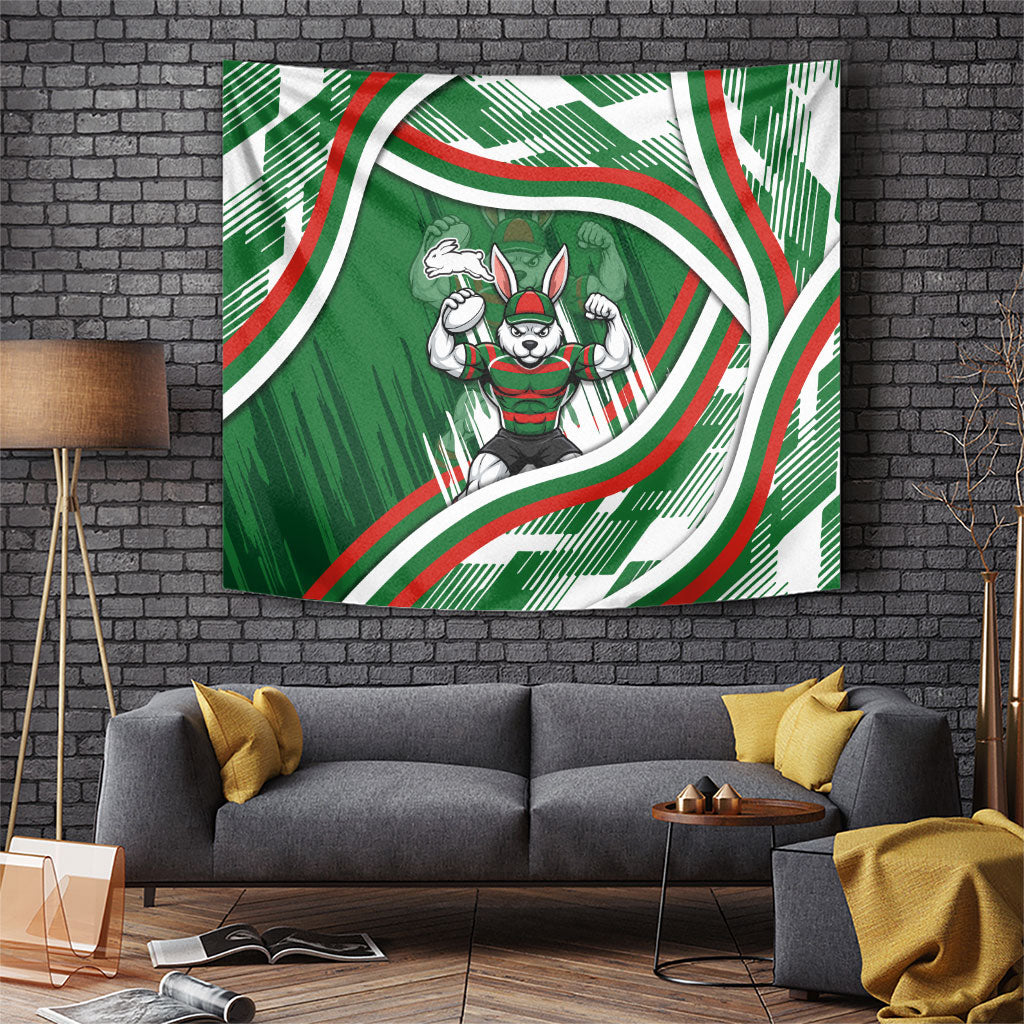 Rabbitohs Rugby Mascot Tapestry Fierce Athlete Graphic in Sports Style