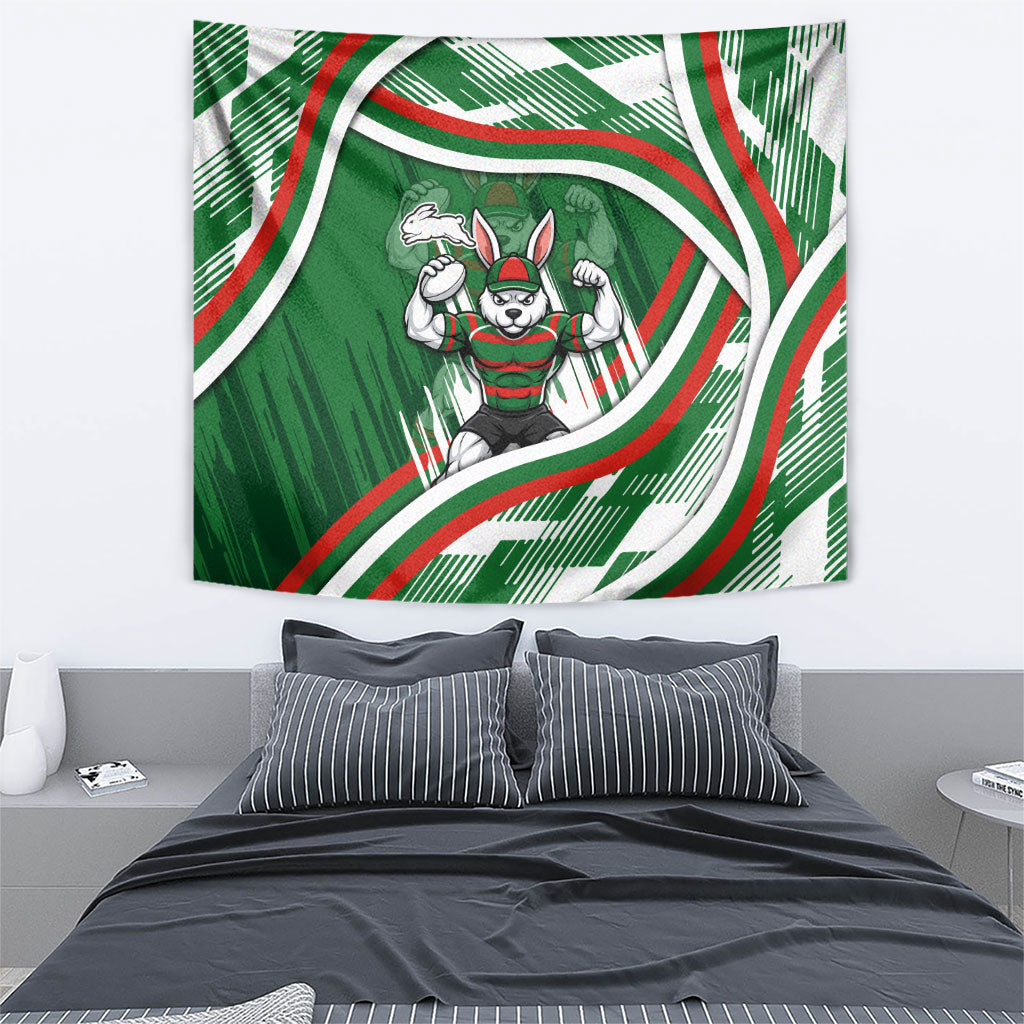 Rabbitohs Rugby Mascot Tapestry Fierce Athlete Graphic in Sports Style