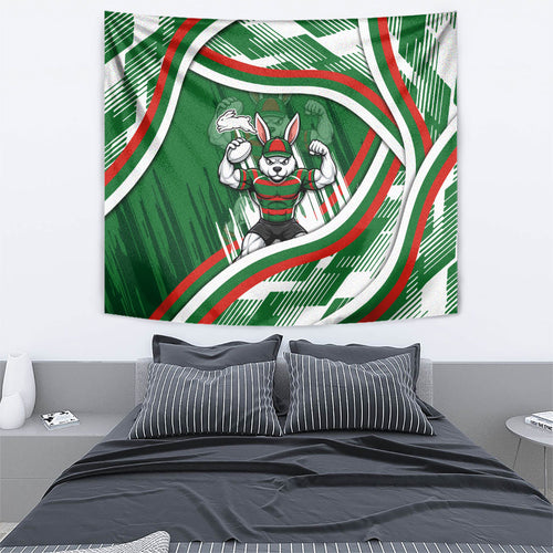 Rabbitohs Rugby Mascot Tapestry Fierce Athlete Graphic in Sports Style