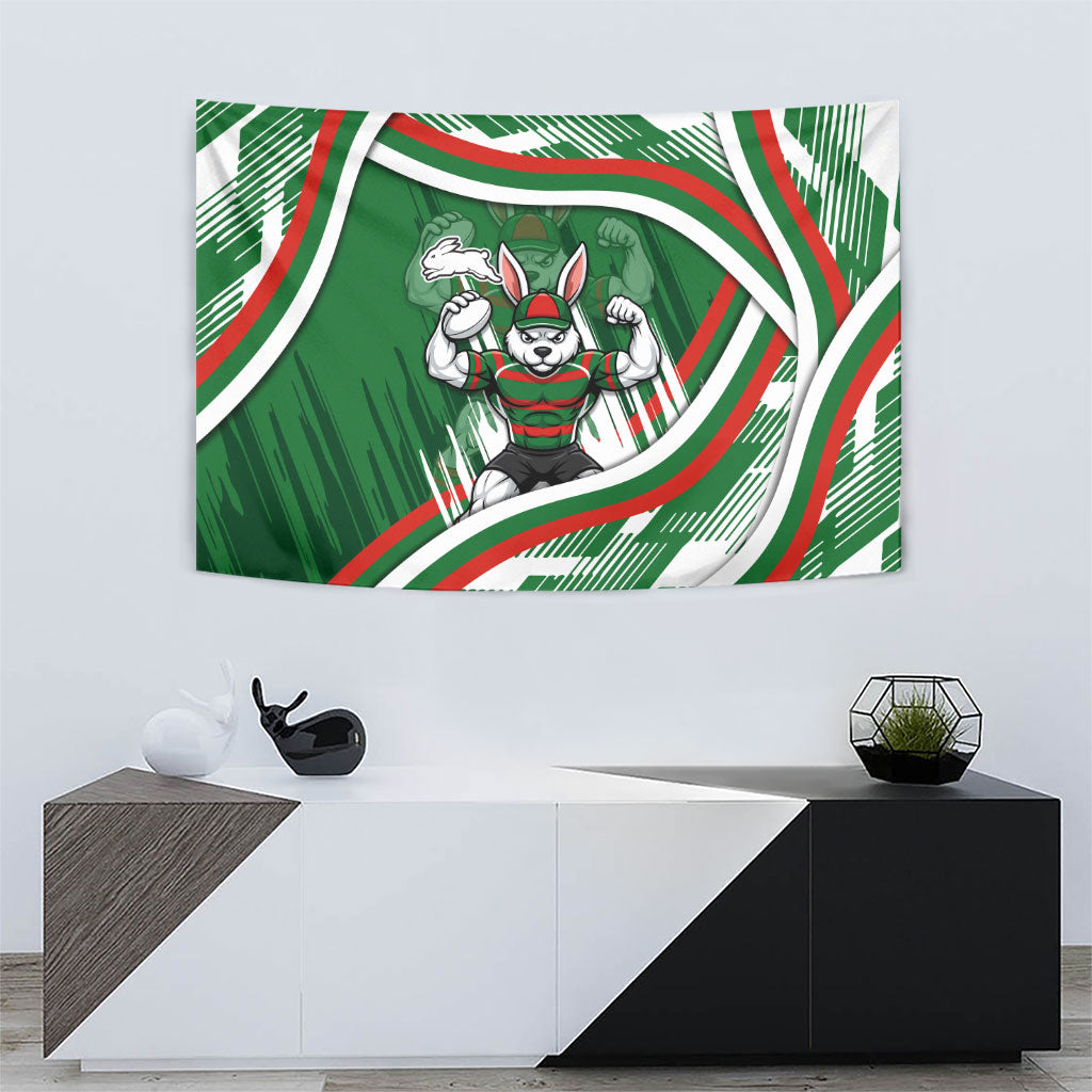 Rabbitohs Rugby Mascot Tapestry Fierce Athlete Graphic in Sports Style