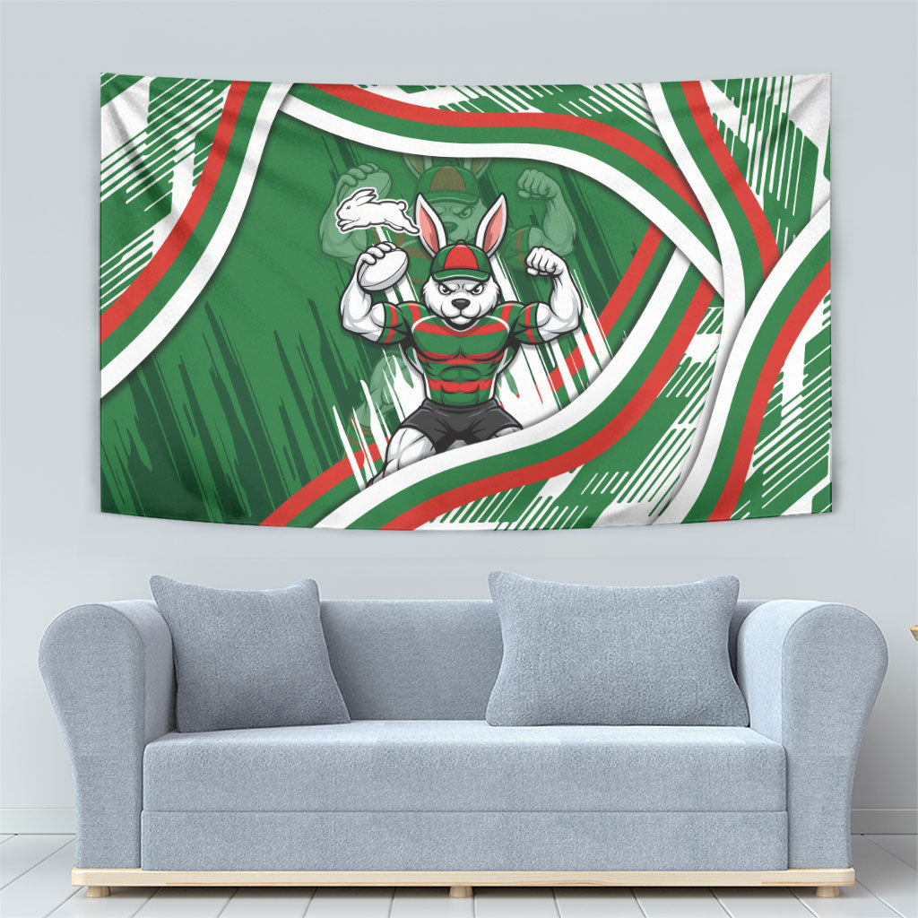 Rabbitohs Rugby Mascot Tapestry Fierce Athlete Graphic in Sports Style