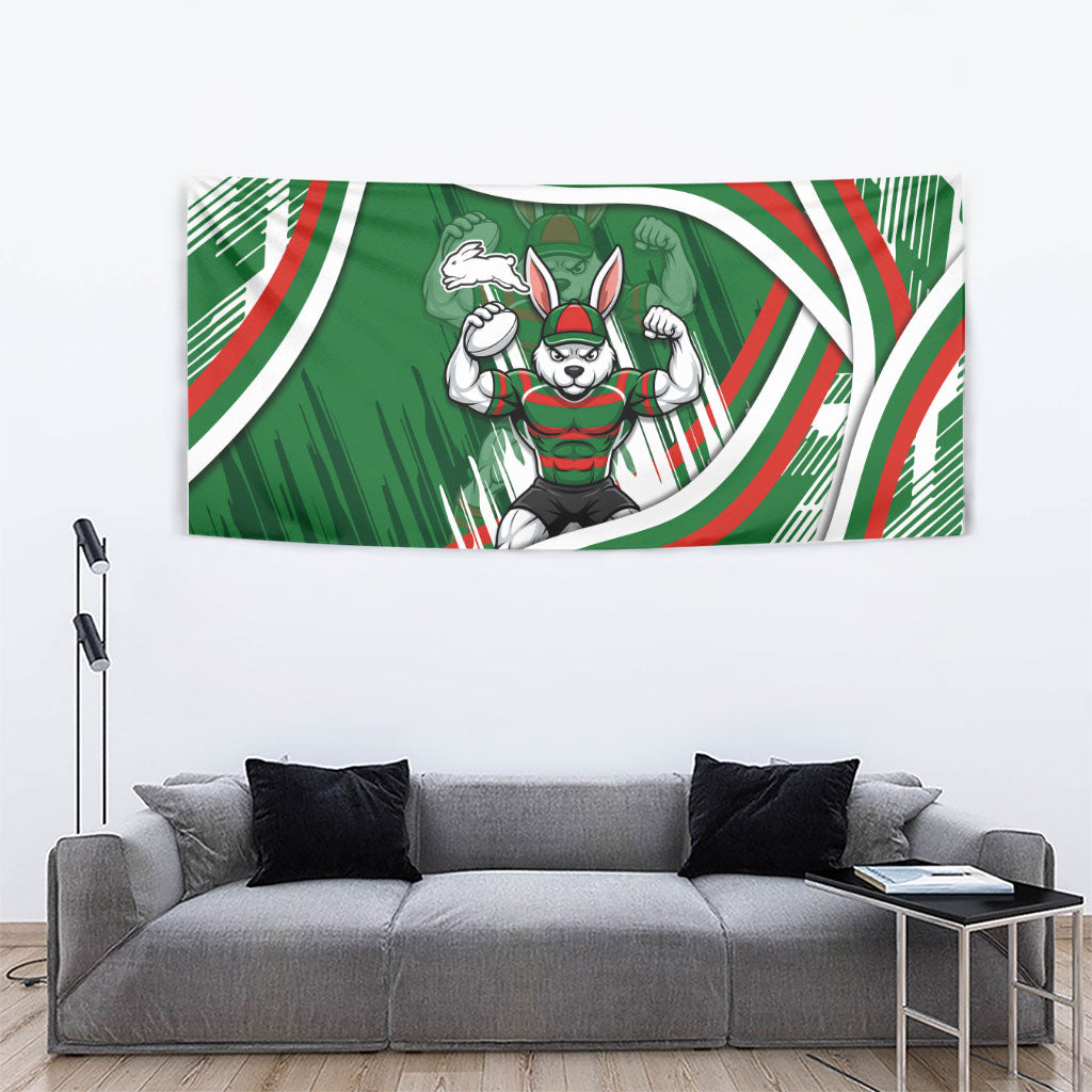 Rabbitohs Rugby Mascot Tapestry Fierce Athlete Graphic in Sports Style