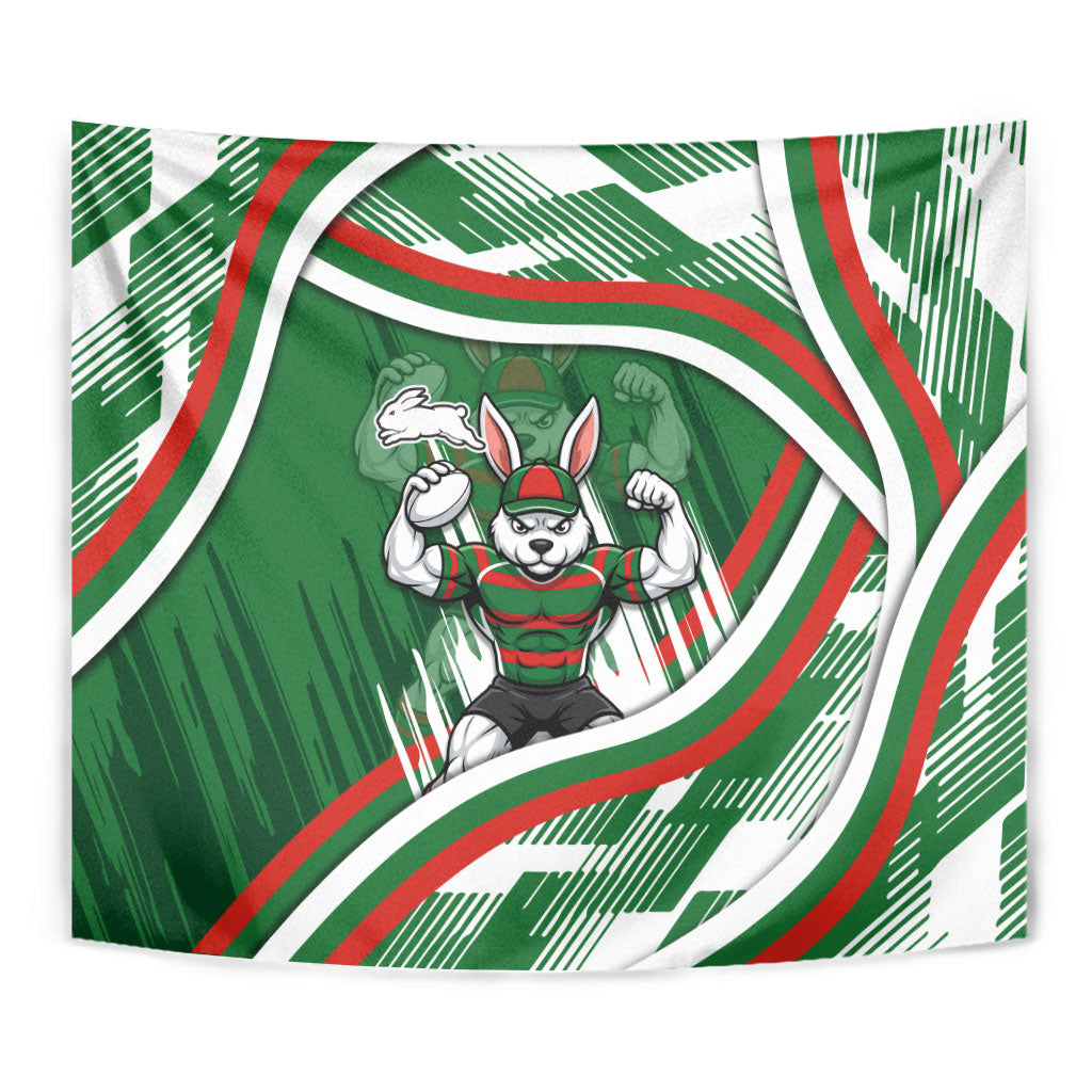 Rabbitohs Rugby Mascot Tapestry Fierce Athlete Graphic in Sports Style