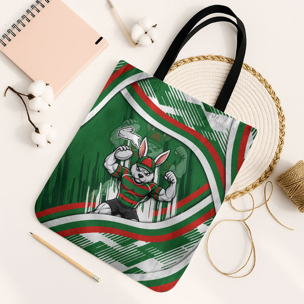Rabbitohs Rugby Mascot Tote Bag Fierce Athlete Graphic in Sports Style
